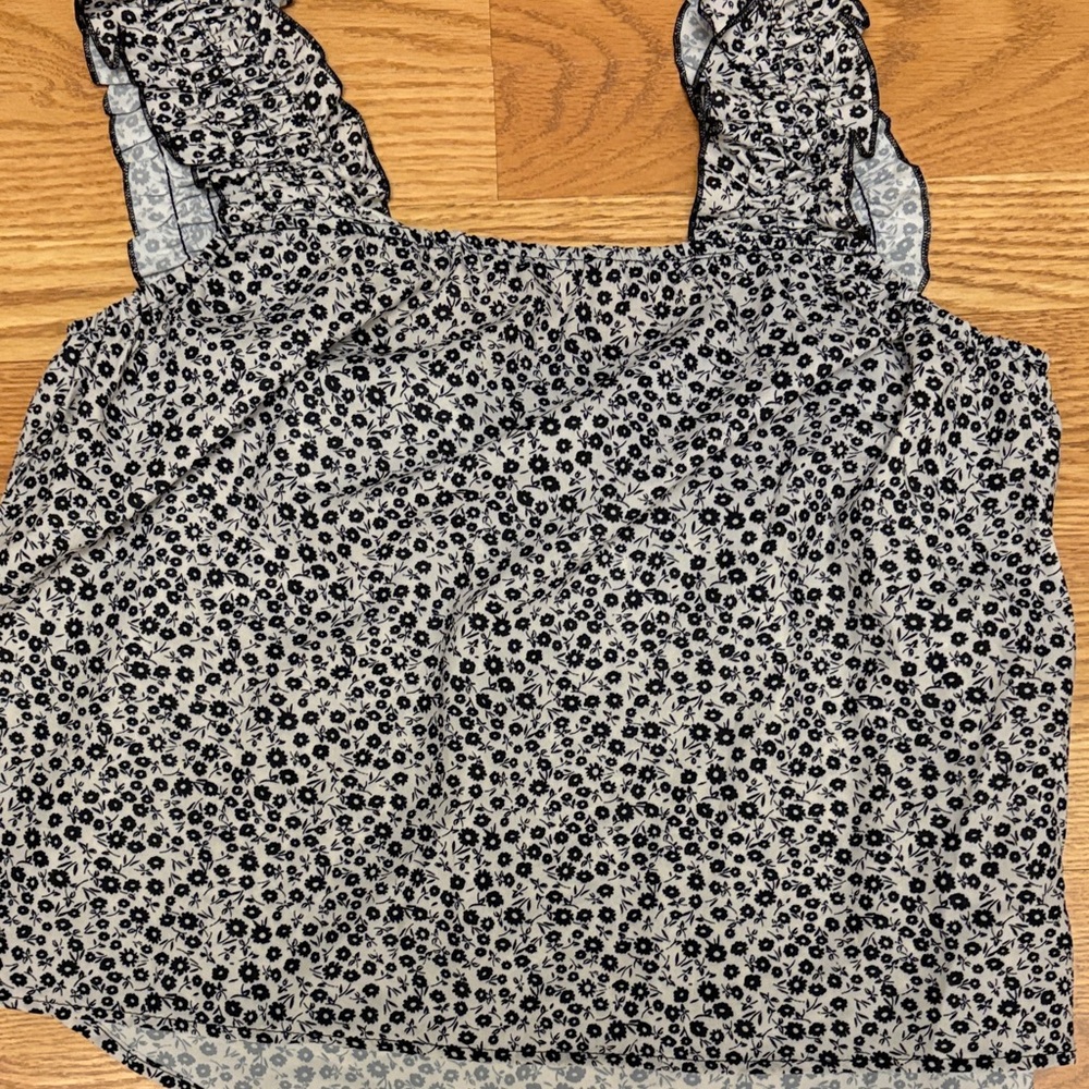 SHEIN Black and White Floral Ruffle Strap Camisole